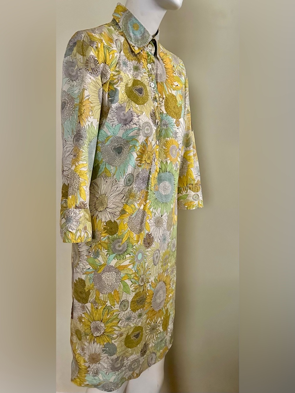 Vtg J.CREW Liberty Susanna Sunflower Tana Lawn super fine Cotton Shirt Dress